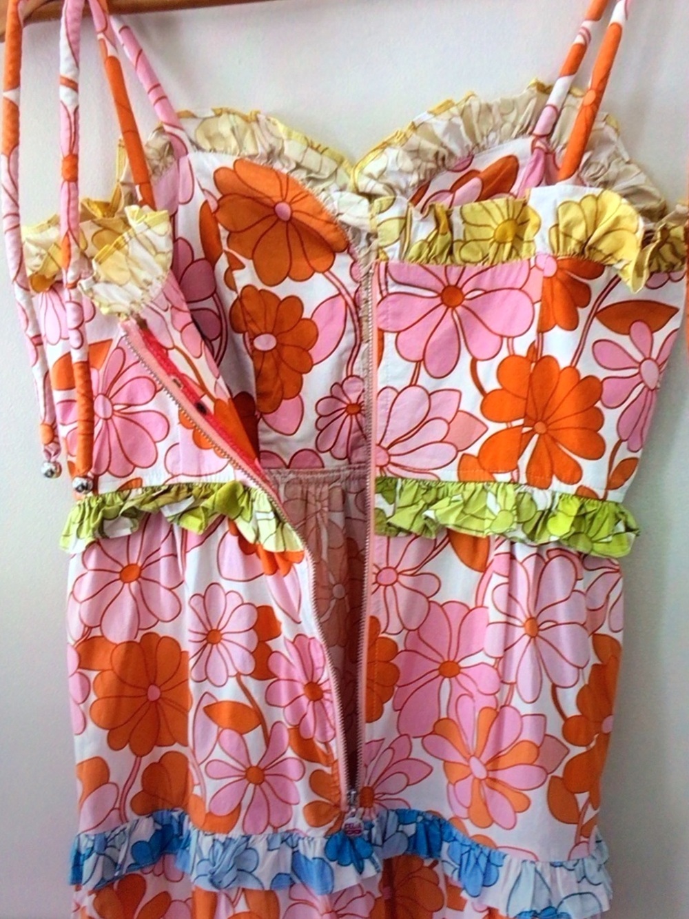Floral Tie-Strap Sundress in Pink & Orange - Picture 2 of 13